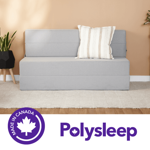 Polysleep Polycouch Memory Foam Folding Mattress & Sofa — for Guests, Basements, College Dorms, Living Room or Kids Room — Grey Color, Queen Size