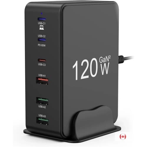 120W USB Charging Station - 6-Port GaN USB Charger for Multiple Devices, USB C & USB-A Charging Hub for MacBook, iPad, iPhone 14/13/12/11 Pro, Galaxy, Android, Laptop