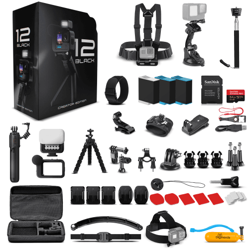 GoPro HERO12 Creator Edition Action Camera with 64GB Card, 50 Piece DiGiNerds Accessory Kit, and 2 Batteries