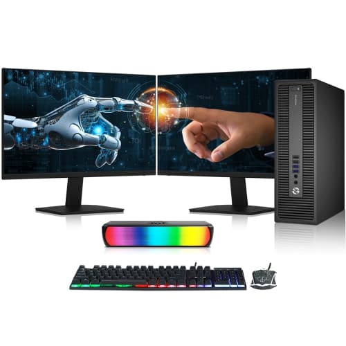 Refurbished (Good) - HP SFF Desktop PC Computer Combo - New Dual 24-inch Monitor ~ Intel Core i7 Processor 32GB RAM 512GB SSD Windows 10 Pro ~ WiFi Bluetooth