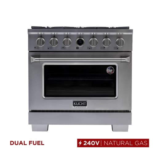 KUCHT Professional 36-inch 5.2 cu. ft. 6 Burners Dual Fuel Range for Natural Gas in Stainless Steel with Kucht Horus Thermostat