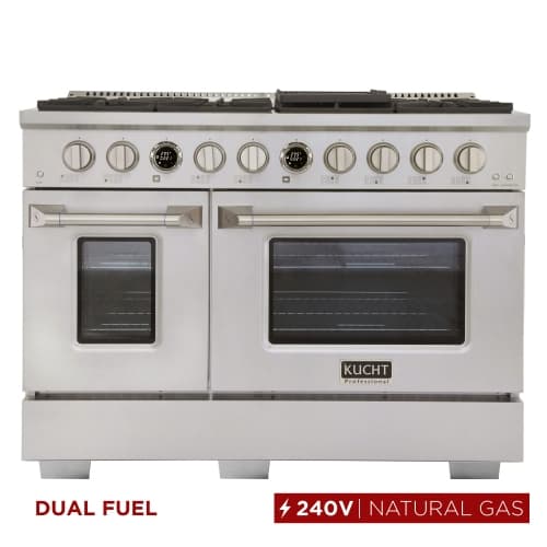 KUCHT Professional 48-inch 6.7 cu. ft. 8 Burners Dual Fuel Range for Natural Gas in Stainless Steel with Kucht Horus Thermostat
