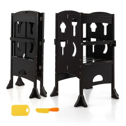 Costway Folding Kitchen Kids Step Ladder Stool Wooden Toddler Safety Tower Helper