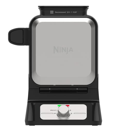 Ninja BW1001 NeverStick PRO Belgian Waffle Maker, Vertical Design, 5 Shade Settings, Black & Silver