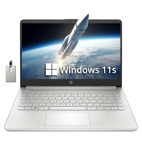 HP Premium Stream 14" HD BrightView Laptop, Intel Celeron N4120, 64GB eMMC, 16GB RAM, Intel UHD Graphics, HD Webcam, 1 Year Office 365, Win 11s, Silver, 32GB Hotface USB Card