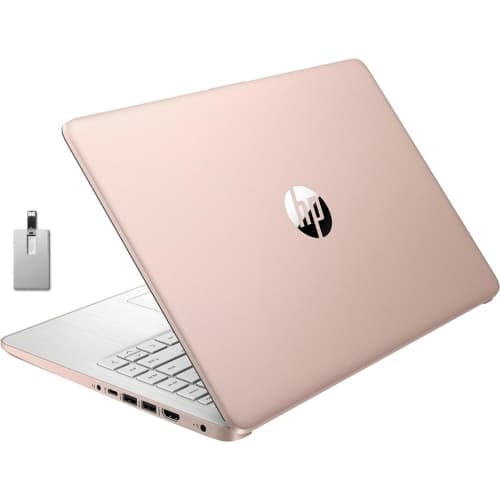 HP Premium Stream 14" HD BrightView Laptop, Intel Celeron N4120, 64GB eMMC, 4GB RAM, Intel UHD Graphics, HD Webcam, 1 Year Office 365, Win 11s, Gold, 32GB Hotface USB Card