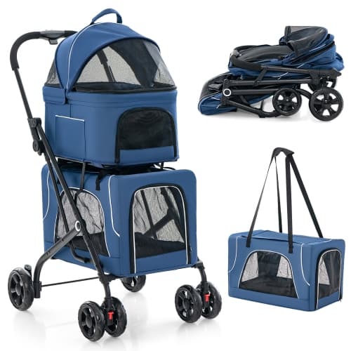 Gymax Double Pet Stroller for 2 Dogs or Cats w/ 2 Detachable Carriers Safety Belt Blue