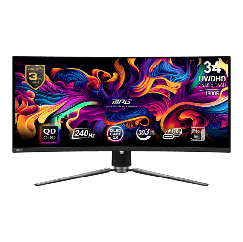 MSI 34" Curved Gaming Monitor 1800R 3440 x 1440 (UWQHD), 240Hz, 0.03ms (GTG), HDMI 2 (v2.1), DP 1.4a, USB Type-C, Height adjustable, G-Sync Compatible (MPG 341CQPX QD-OLED)