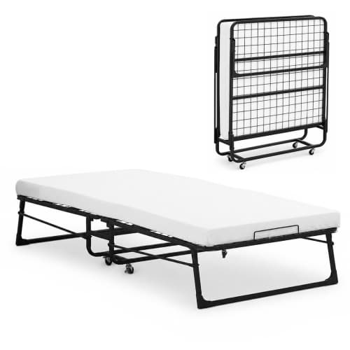 MotionGrey Queen Foldable Metal Bed Frame, Heavy-Duty Platform Mattress Foundation, Tool-Free Setup, Under-Bed Storage, Compact Folding Design, No Box Spring Needed, Black