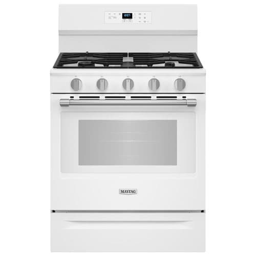 Maytag 30" 5.0 Cu. Ft. Fan Convection 5-Burner Freestanding Gas Air Fry Range (MFGS6030RW) - White