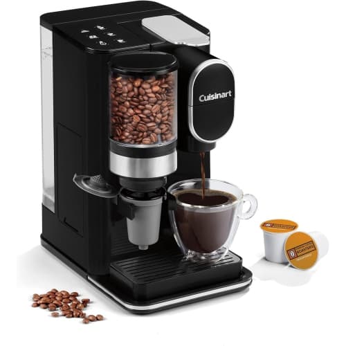 Cuisinart - Single Serve Coffee Maker with Built-in Grinder, Compatible with Single-Cup Pod, Black
