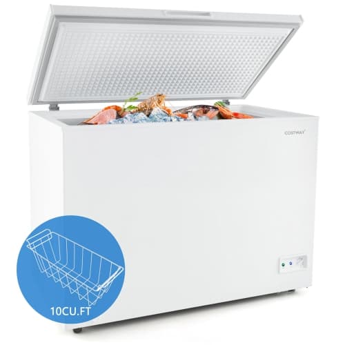 Costway 10 Cu. Ft. Chest Compact Freezer with 7-Level Temperature, Removable Basket White