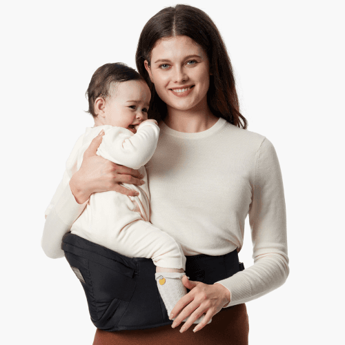 Momcozy Hip Seat Baby Carrier - Adjustable Waistband with Original 3D Belly Protector, Ergonomic Carrier with Various Pockets for Newborns & Toddlers up to 45lbs