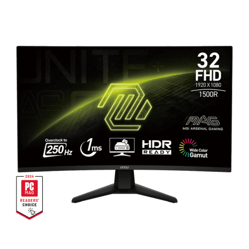 MSI 32" 1920 x 1080 (FHD) 250Hz 1ms (MPRT) / 4ms (GTG) 1500R Curved VA Gaming Monitor Tilt adjustable (MAG 32C6X)