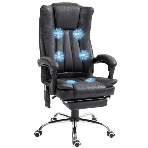 Vinsetto Executive Office Chair with Vibration Massage, Microfiber Reclining Computer Chair with Footrest, Adjustable Height, Timer, Swivel Wheels, Black