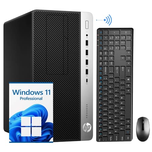 Refurbished (Good) - Hp ProDesk 600 G5 Tower Professional Desktop PC - Intel i5 6-Core CPU - 16GB DDR4 RAM - 2TB NVMe SSD - Windows 11 Pro - Wireless Keyboard Mouse - Silver/Black