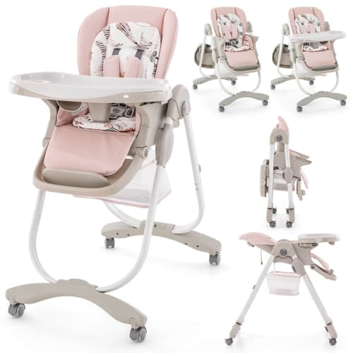 Costway High Chair for Babies & Toddlers with Rolling Wheels Adjustable Height Footrest