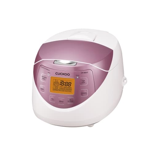 CUCKOO CR-0631F 6-Cup Micom Rice Cooker with Nonstick Inner Pot, 7 Menu Modes, LCD Display, Fuzzy Logic Tech, Auto Clean (White/Pink)