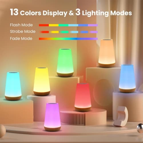 Night Light, Dimmable Touch Lamp for Bedroom, Portable Table Bedside Lamp, 5 Brightness & 13 RGB Colors, Night Lights for Bedroom/Baby Nursery/Bathroom/Hallways/Living Room