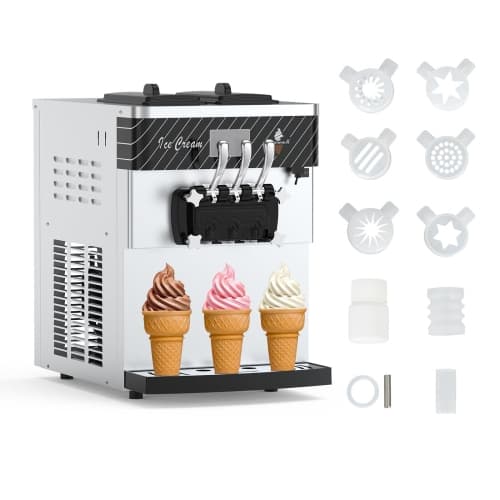 Acekool Commercial Ice Cream Maker, 5.8-8 Gal/H 3 Flavors Countertop Soft Serve Ice Cream Yogurt Machine with LCD Display