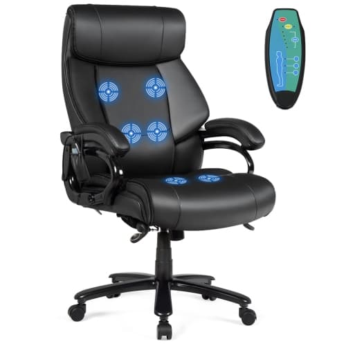 Costway Big and Tall Office Chair 500lbs, Heavy Duty Executive Office Chair with 6 Massage Points, Extra Wide Seat, High Back Ergonomic Leather Reclining Swivel Computer Chair