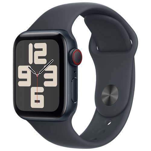 TELUS Apple Watch SE (GPS + Cellular) 40mm Midnight Aluminum Case w/ Midnight Sport Band - S/M - Monthly Financing
