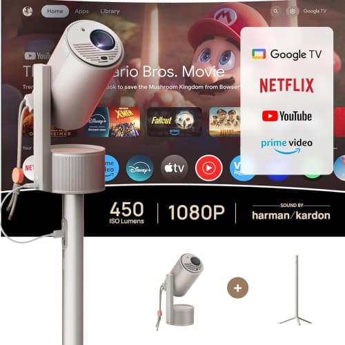 XGIMI MoGo 3 Pro Home Projector + PowerBase Stand Bundle, Home Theatre Setup, Portable for Outdoor Movies, 4k Support, Smart Mini Projector, Bluetooth/Speaker, Licensed Netflix