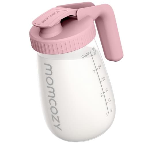 Momcozy Breast Milk Pitcher, Resistant to Heat and Cold Abrupt Temp Swings, No Leak Glass Breast Milk Fridge Storage Container With Wide Mouth, Fast Baby Formula Maker, Pink