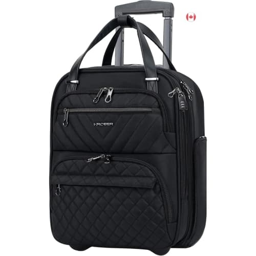 Lightweight 16-Inch Carry-On Underseat Luggage for Women - Multi-Functional Overnight Suitcase, Black