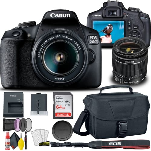 Canon EOS 2000D Rebel T7 DSLR Camera with 18-55mm Lens and 58mm Filters Pro Bundle
