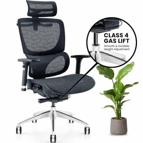 MotionGrey SpaceMesh Ergonomic Office Chair-Comfy High Mesh Back Support with Adjustable Armrests-Black Desk Computer Chairs Perfect for Home Gaming and Offices-With Class 4 Piston