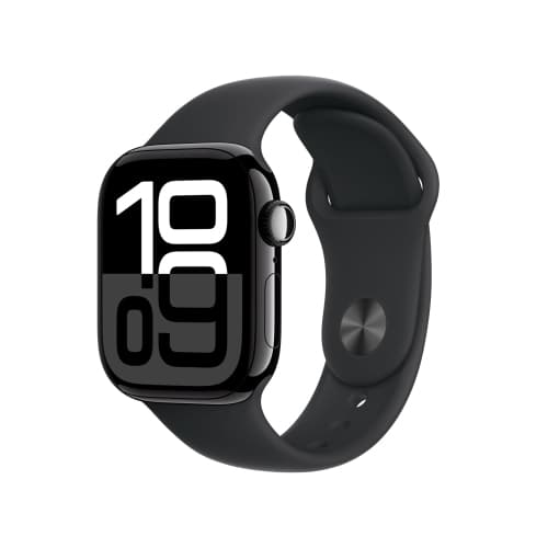 Apple Watch Series 10 [GPS 42mm case] Smartwatch with Jet Black Aluminum Case with Black Sport Band - M/L
