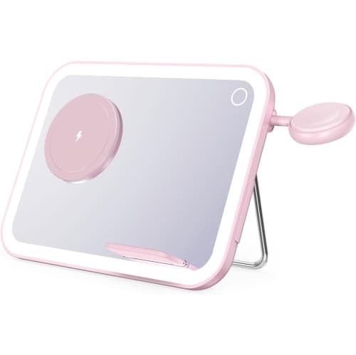 3 in 1 Foldable Magnetic Wireless Charger with Cosmetic Mirror,Makeup Mirror with Light,3-in-1 Charging Station,Charging Stand,for iPhone12-16,Apple Watches,AirPods