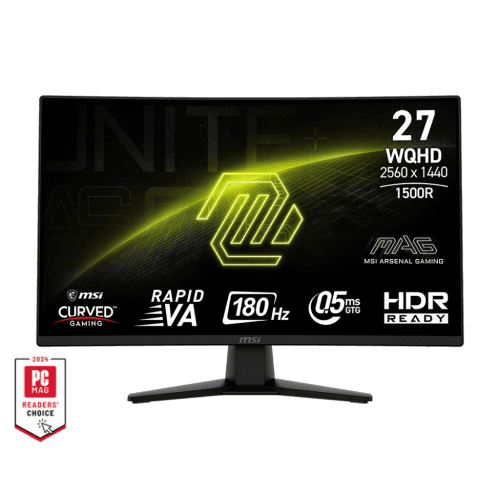 MSI 27" 2560 x 1440 (QHD) 180Hz 0.5ms (GTG) Curved 1500R Rapid VA Gaming Monitor Tilt adjustable (MAG 274CQF)
