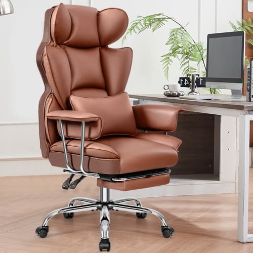 Coolhut High Back Executive Chair, Big & Tall Computer Chair with Footrest, Swivel Reclining Beautiful PU Leather Chair, Large Ergonomic Home Office Chair with Soft Lumbar Pillow