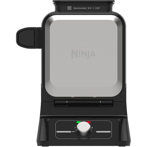 Ninja BW1000C Belgian Waffle Maker, Nonstick, 5 Shade Settings, Easy to Clean, Black/Silver, 12 inch