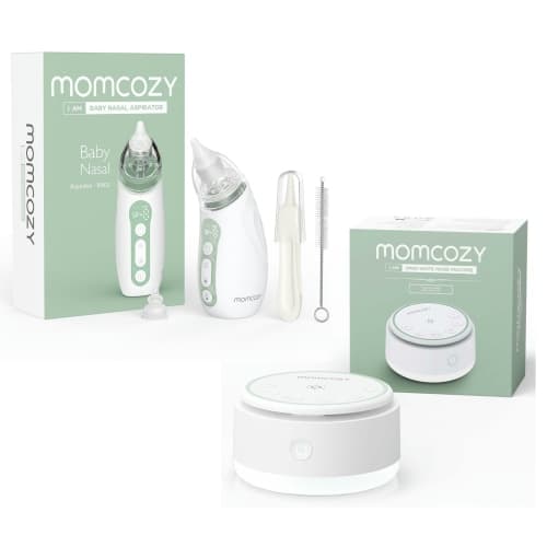 Momcozy Baby Nasal Aspirator, 3 Suction Levels Electric with Light Soothing and Music & Momcozy Sound Machine for Baby 20 Smooth Sound with Touch Light