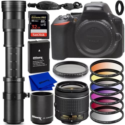 Nikon D5600 DSLR with AF-P DX 18-55mm + 420-800mm Lenses - Top Value Bundle