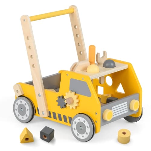 Costway 2-In-1 Montessori Wooden Baby Walker with Learning Activities Adjustable Speed