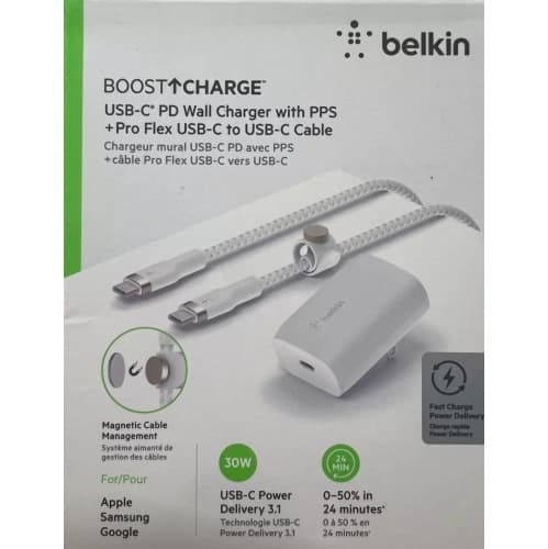 Belkin 30W Wall Charger with USB-C to USB-C Cable Bundle (Boost Charge) - White