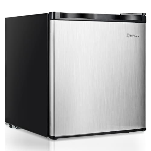Costway Compact Upright Freezer Countertop, 1.1 cu. ft. Mini Size with Reversible Stainless Steel Door and Adjustable Removable Shelves, Single Door Vertical Freezer