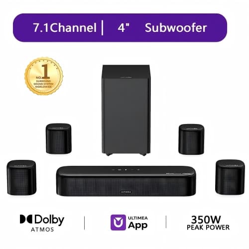 ULTIMEA 7.1ch Sound Bar with Dolby Atmos, Soundbar with Subwoofer and 4 Surround Speakers, Sound Bar for Smart TV with App Control for Home Theater, Aura A60