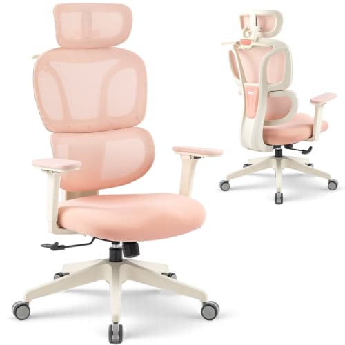 MotionGrey Mellow Ergonomic Office Chair-Comfy High Mesh Back Support with Adjustable Armrests - Pink Desk Computer Chairs Perfect for Home Gaming and Offices - With Class 4 Piston