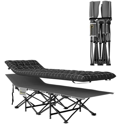 Outsunny Camping Cot for Adults with Mattress, 26.4" Wide Folding Bed with Storage Pocket, Carry Bag and Non Slip Feet for Outdoor Travel Home Office, Max Load 330 LBS, Black