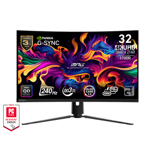 MSI 32" 3840 x 2160 (UHD) 240Hz 0.03ms (GTG) Curved QD-OLED Gaming Monitor Tilt Swivel Height Pivot adjustable G-Sync Compatible (MPG 321CURX QD-OLED)