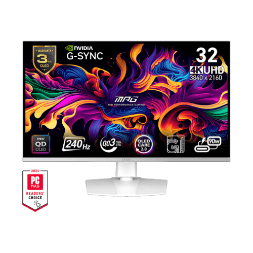 MSI 32" 3840 x 2160 (UHD) 240Hz 0.03ms (GTG) QD-OLED Gaming Monitor, HDR True Black 400, Clear MR13000, Type-C 90W, Height Pivot adjustable - White (MPG 321URXW QD-OLED)