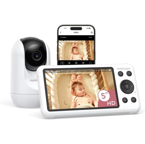 Momcozy Smart WiFi Baby Monitor with Camera and Audio, 5" 1080P Screen with Wall Mount, Motion & Cry Detection, Safe Fence, Clear Night Vision, 5000mAh Battery, 2-Way Talk