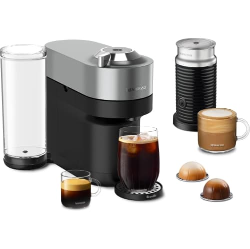 Nespresso Vertuo Pop+ Deluxe Coffee and Espresso Machine by Breville with Aeroccino Milk Frother, Titan