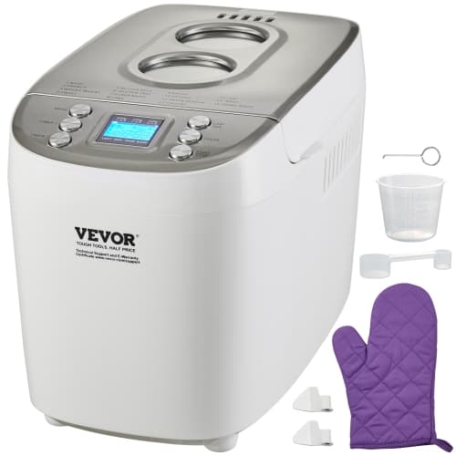 VEVOR Bread Maker, 15-in-1 3LB Dough Machine, Nonstick Ceramic Pan Automatic Breadmaker with Gluten Free Setting, Whole Wheat Bread Making, Digital, Programmable,