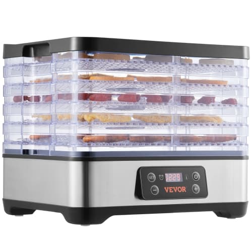 VEVOR Food Dehydrator Machine, 5-Tray Fruit Dehydrator, 300W Electric Food Dryer w/ Digital Adjustable Timer & Temperature for Jerky, Herb, Meat, Beef, Fruit, Dog Treats